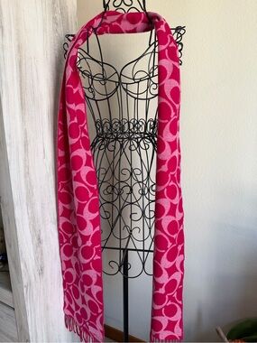 Coach Hot Pink Logo Fringe Scarf